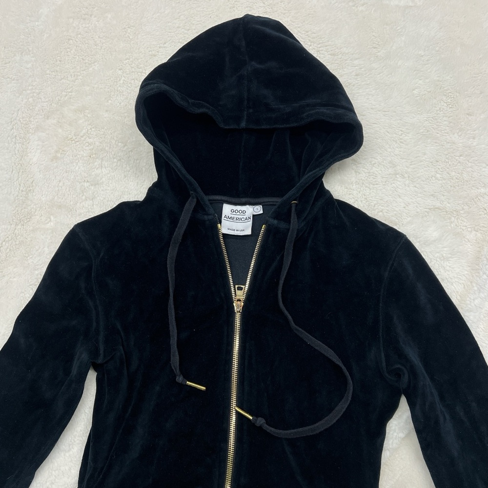 Good American Black Velvet Zip-Up Jacket